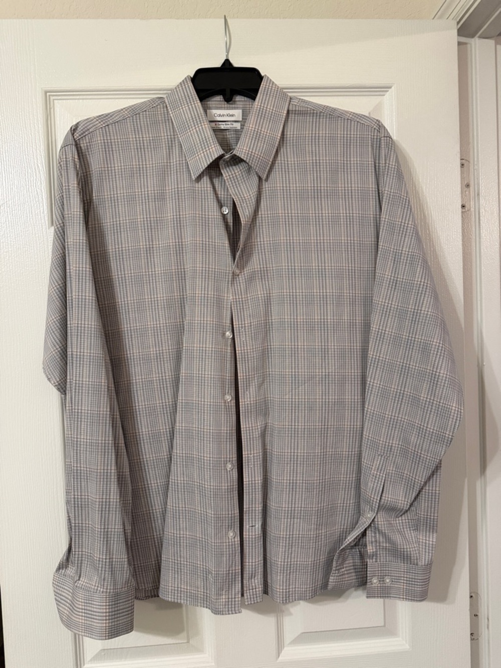 Calvin Klein Men's Light Gray Plaid Dress Shirt